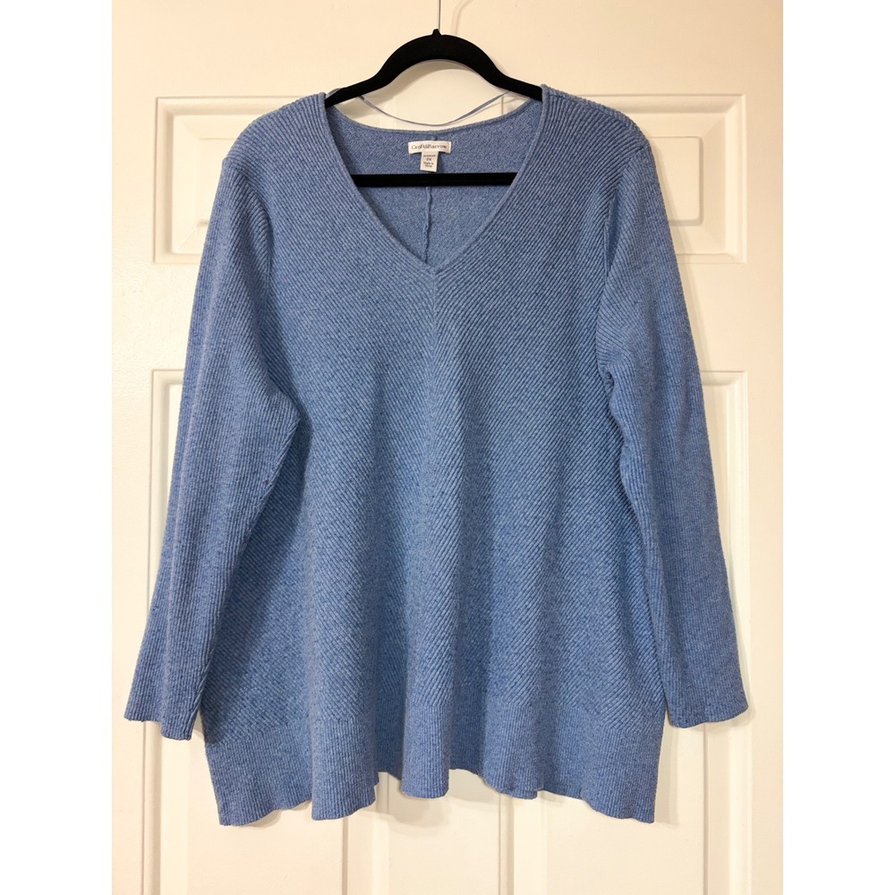 Croft & Barrow | Ribbed V-Neck Knit Sweater | 2X || Blue|